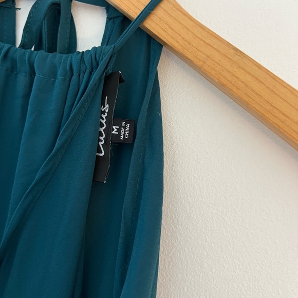 Teal Halter Floor Length Wedding Guest Dress w/ Leg Slit - Picture 4 of 5